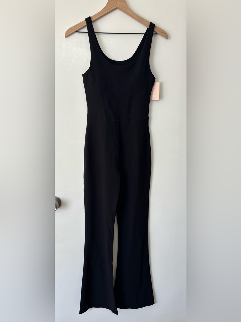 Wilo Women Black Ribbed Flare Jumpsuit Small Athletic Workout Athleisure